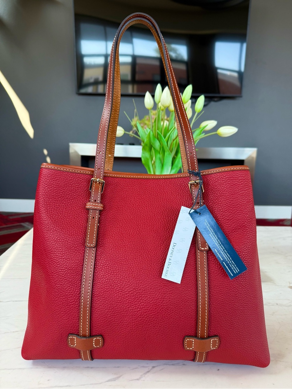 New Dooney & Bourke Side Snap Pebble Grain Leather Tote Red - Picture 6 of 16